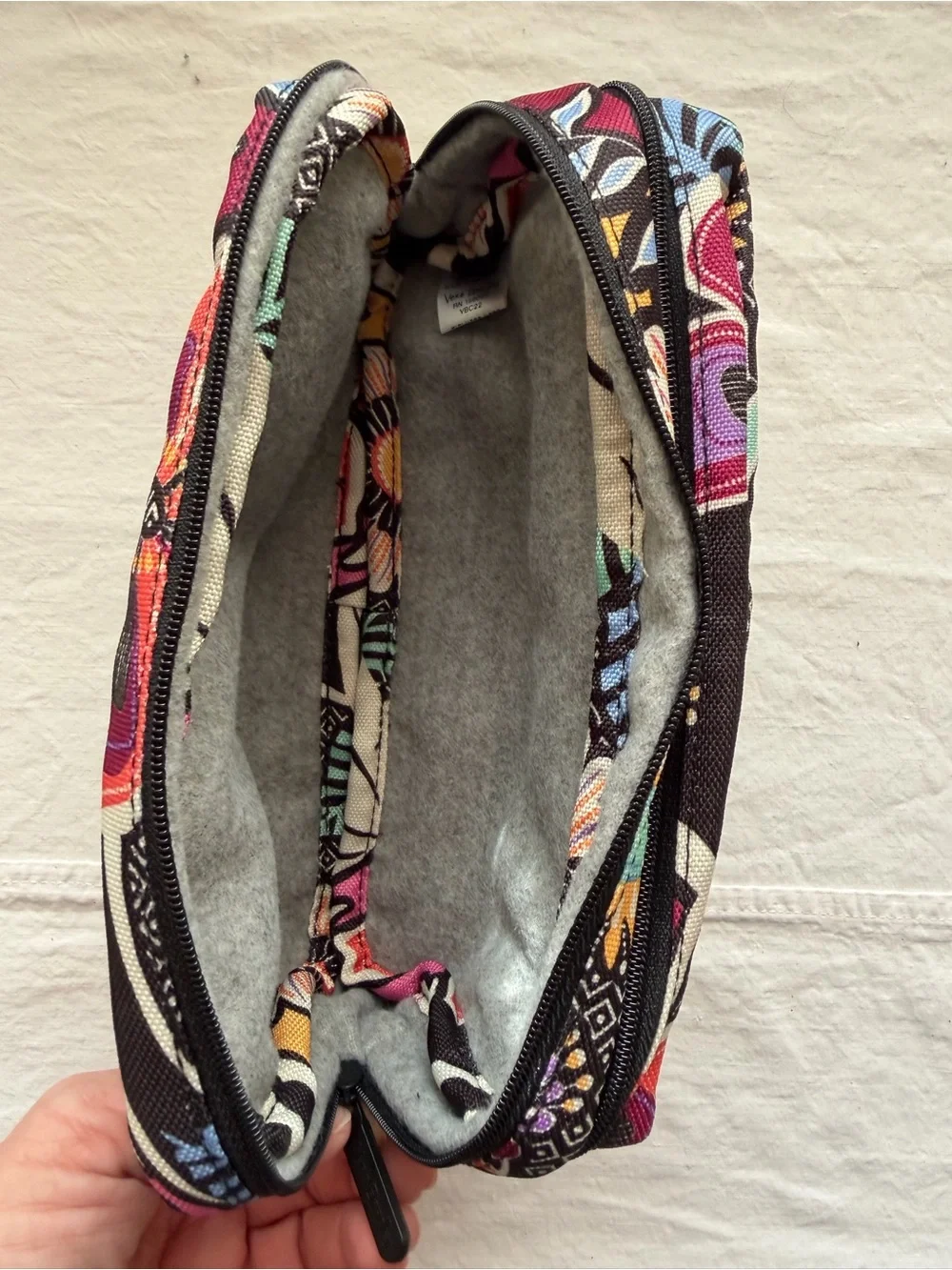 Vera Bradley Black Floral Zip Cosmetic Case with Pink Accents